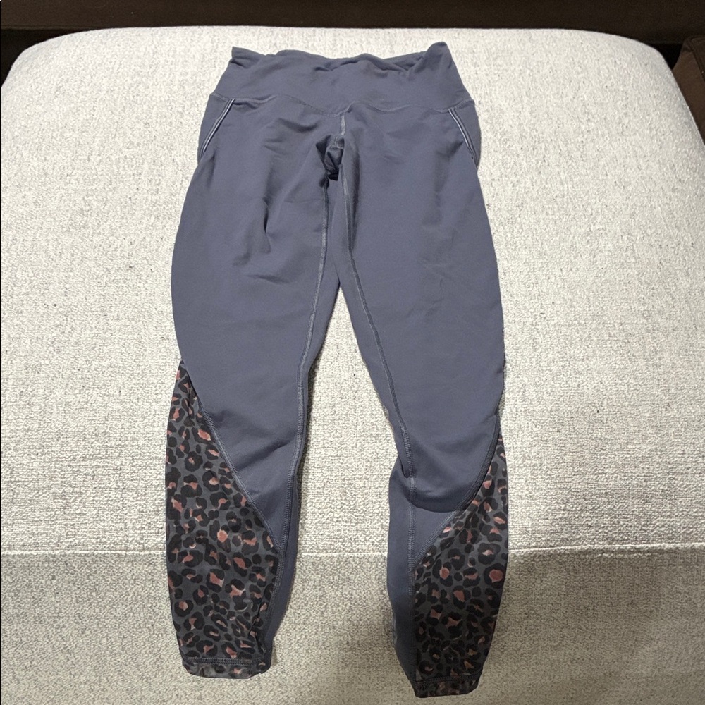 Women's Gray Victoria Sport Leggings with Leopard Print Detail